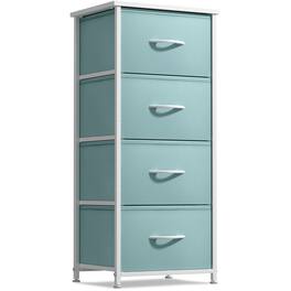 Sorbus - Nightstand with 4 Drawers, Bedside Furniture & Night Stand Dresser with Steel Frame, Wood Top, Fabric Bins - Aqua