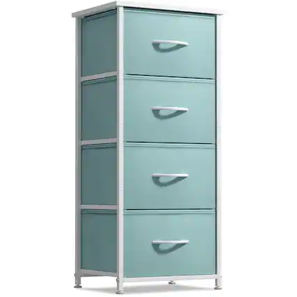 Front. Sorbus - Sorbus Nightstand with 4 Drawers, Bedside Furniture & Night Stand Dresser with Steel Frame, Wood Top, Fabric Bins - Aqua.