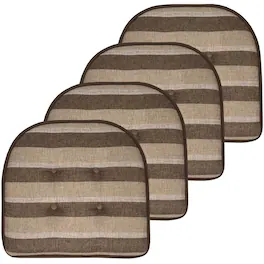Sweet Home Collection - Bradford Striped U Shaped Memory Foam 17" x 16" Chair Cushion, 4-Pack - Chocolate/Beige