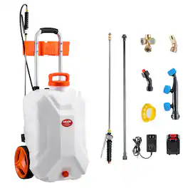 VEVOR - Battery-Powered Sprayer with Wheeled Cart, 10 Gallons Electric Weed Sprayer, Adjustable 0-80 PSI, Yard Lawn Sprayers - White + Orange