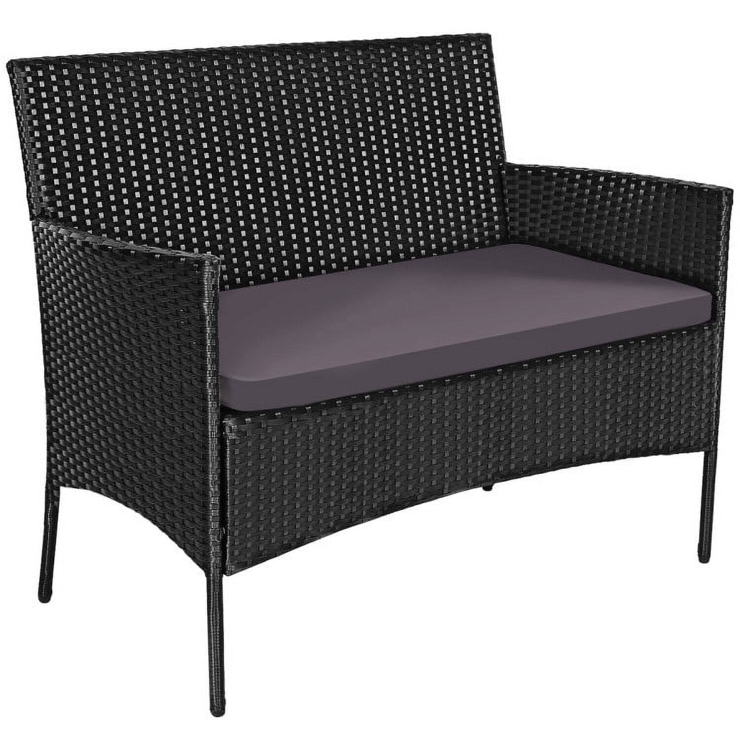 Alt View 5. Kadyn - 4 Patio Rattan Cushioned Sofa Furniture Set Garden Conversation Sets with Tempered Glass Coffee Table-Gray & Off White - Gray.