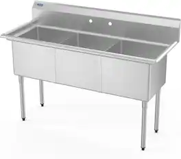 Winado - 60"L x 24"W x 43.2"H Commercial Utility Sink Freestanding 3 Compartment Sink with R10 Rounded Corners for Restaurant Use - Silver
