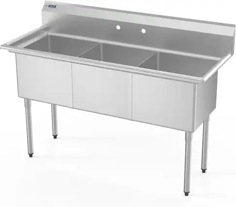 Front. Winado - 60"L x 24"W x 43.2"H Commercial Utility Sink Freestanding 3 Compartment Sink with R10 Rounded Corners for Restaurant Use - Silver.