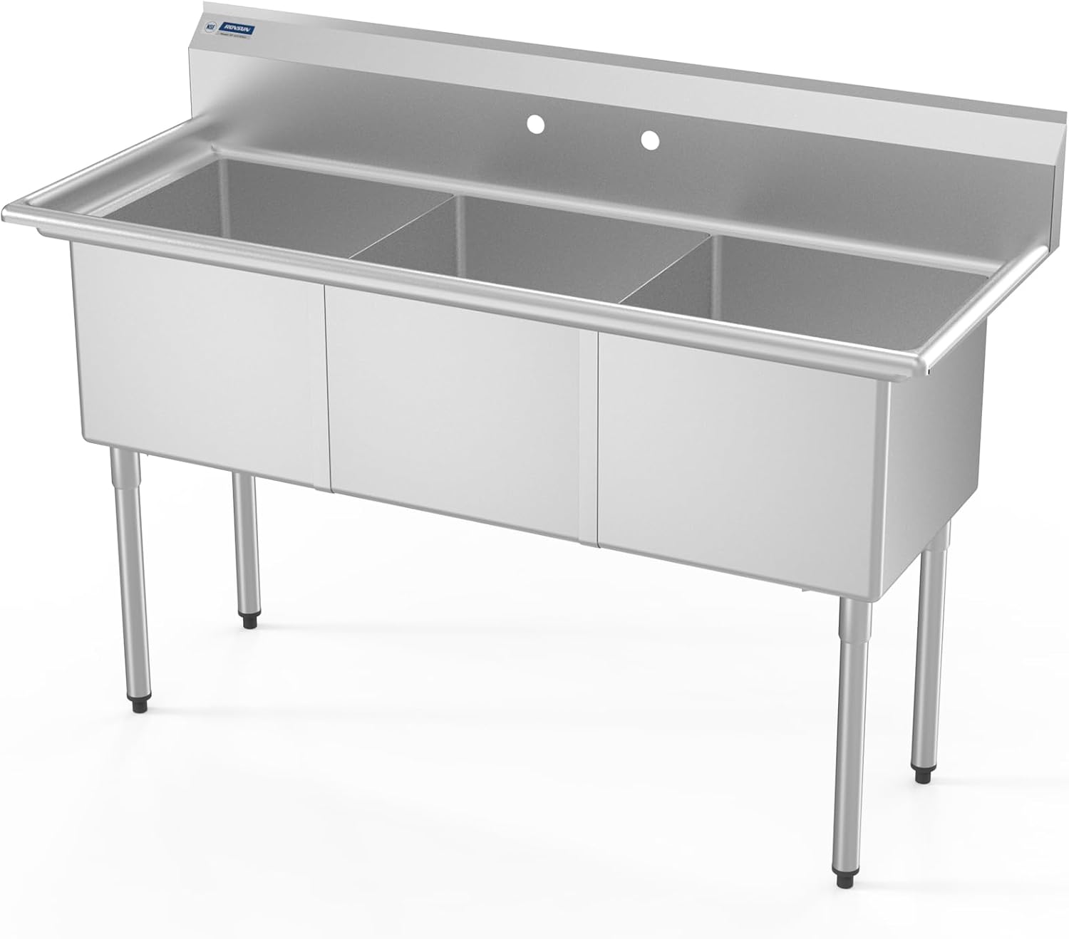 Front. Winado - 60"L x 24"W x 43.2"H Commercial Utility Sink Freestanding 3 Compartment Sink with R10 Rounded Corners for Restaurant Use - Silver.
