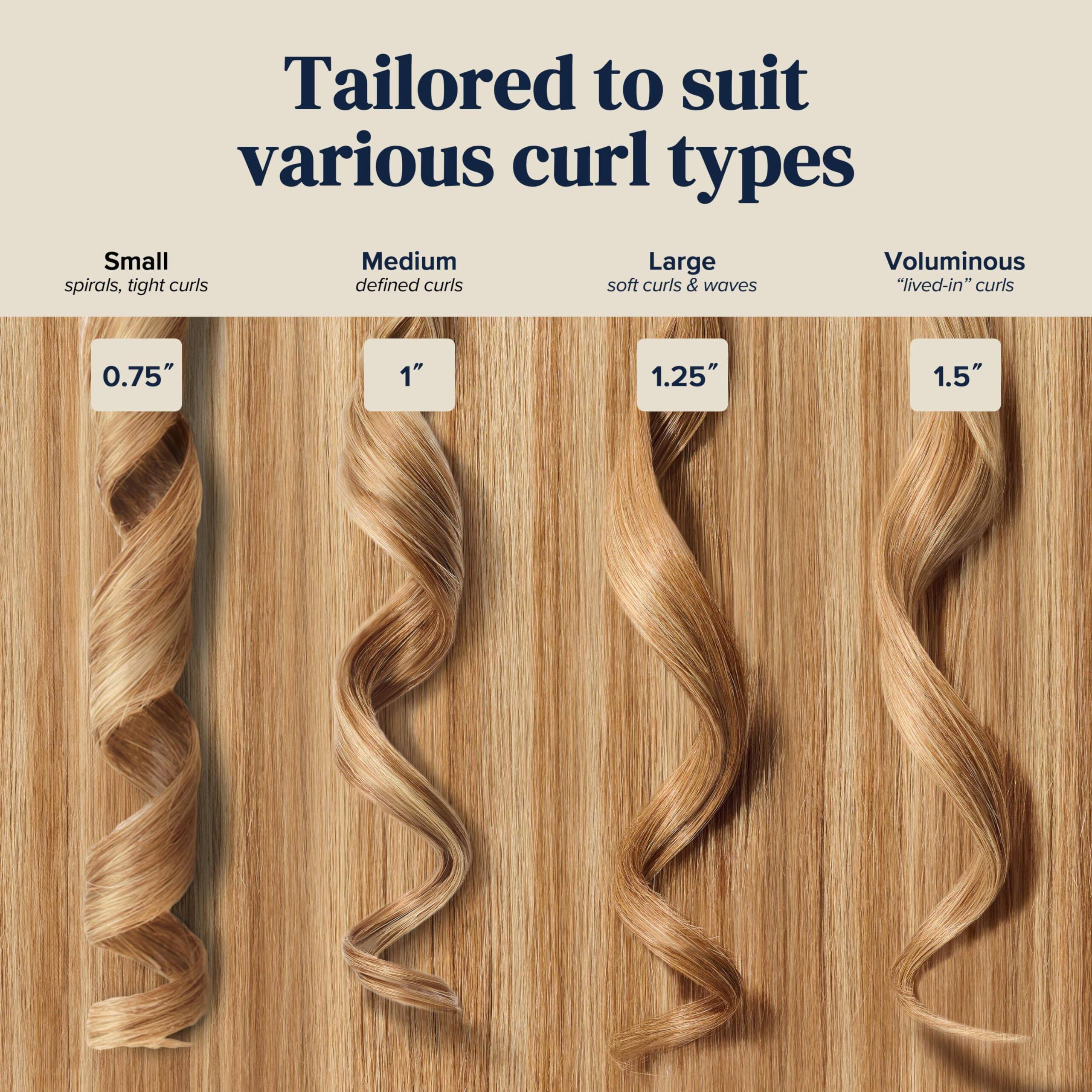 Tailored to suit various curl types

Small  
spirals, tight curls  
0.75"

Medium  
defined curls  
1"

Large  
soft curls & waves  
1.25"

Voluminous  
"lived-in" curls  
1.5"