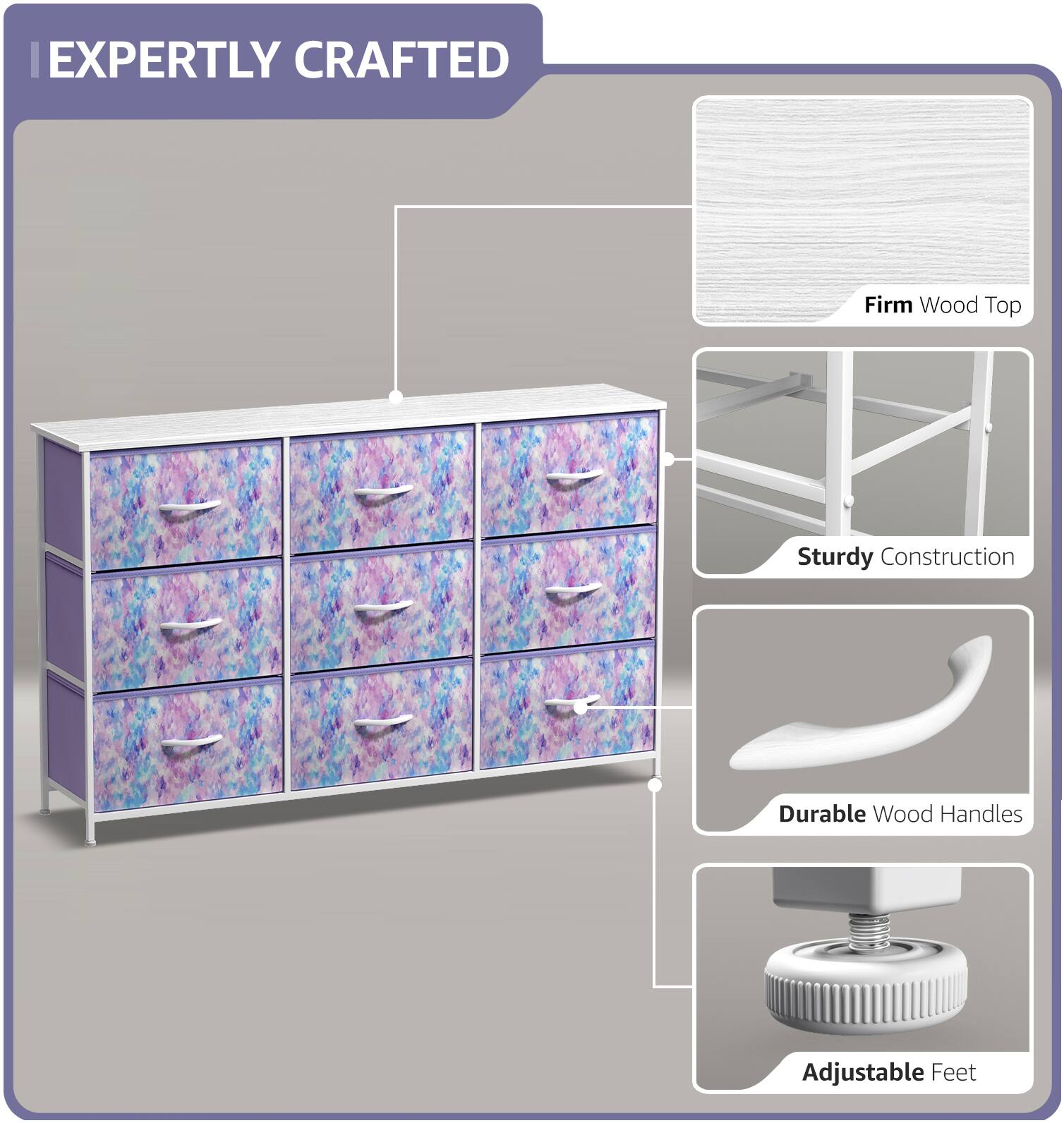 EXPERTLY CRAFTED

- Firm Wood Top
- Sturdy Construction
- Durable Wood Handles
- Adjustable Feet