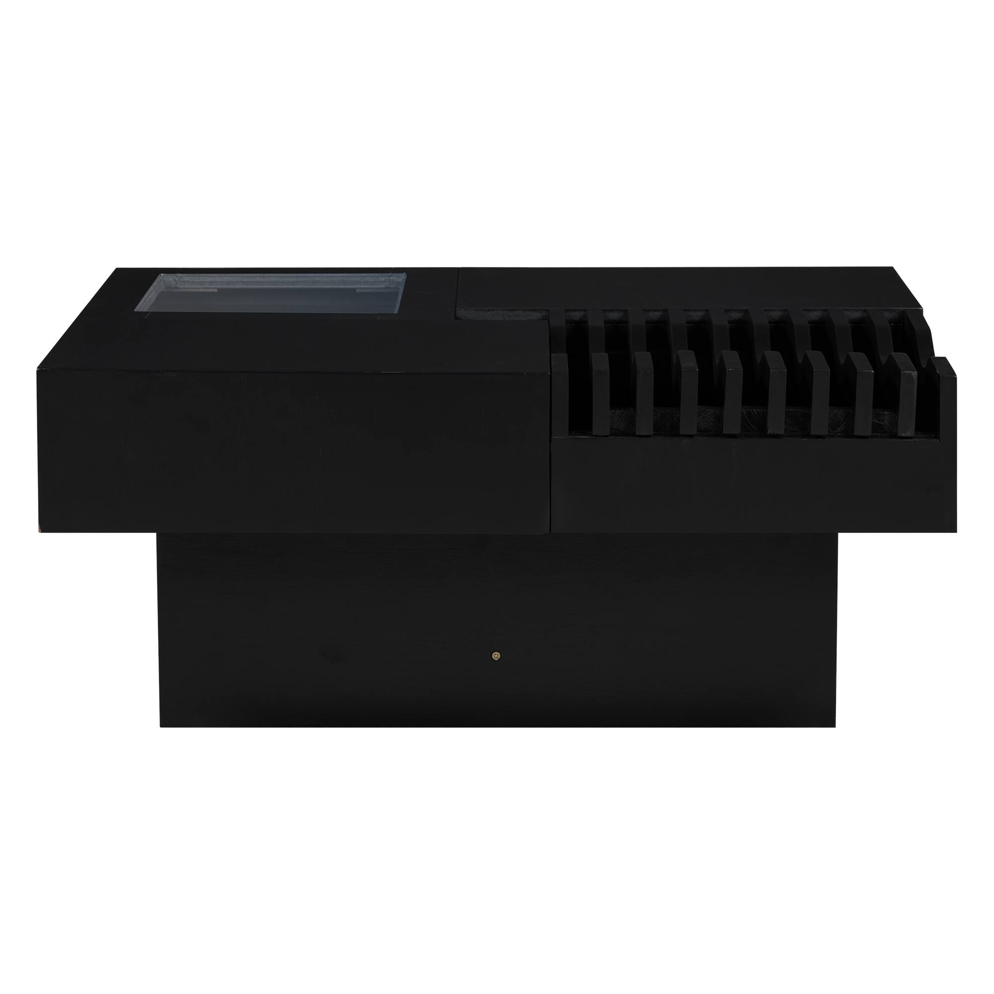 Alt View 5. Tiramisubest - 33" Mid Century Modern Coffee Table,Unique Square Wooden Coffee Table with 3 Drawers,Tempered glass and Solid Wood Legs - Black.