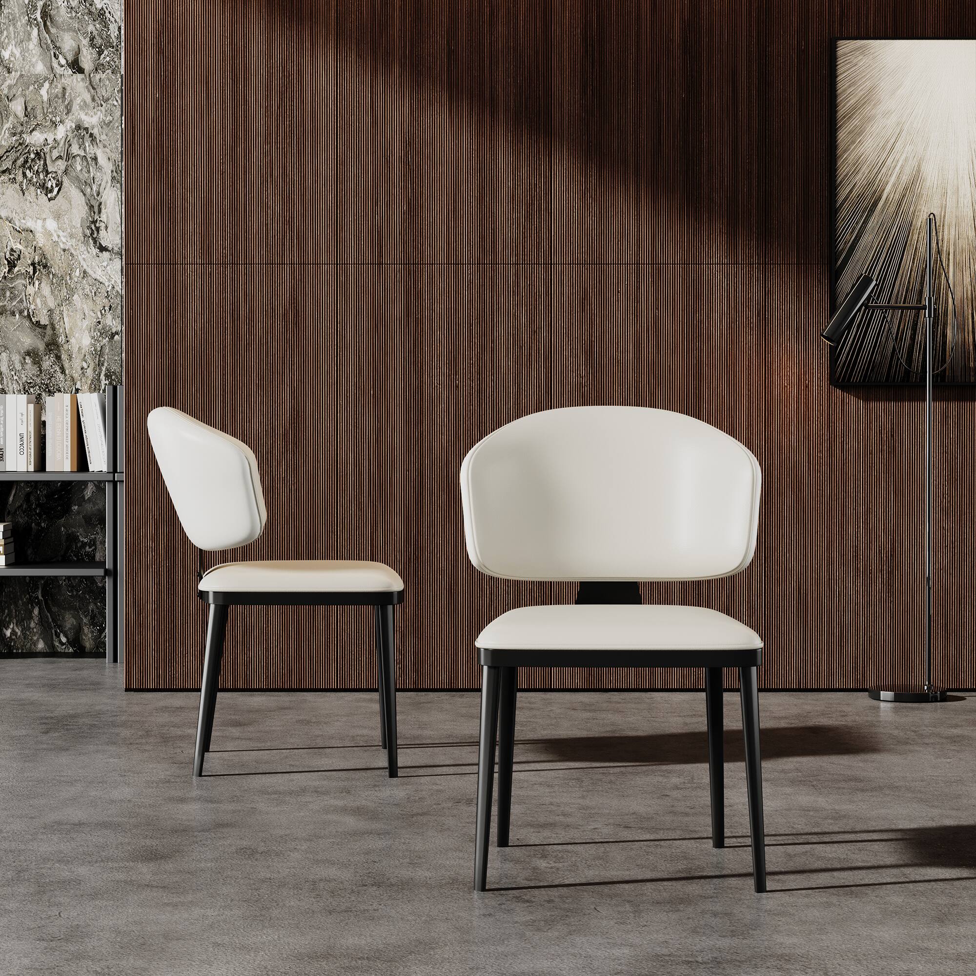 Alt View 4. luck idea - Dining Chairs Set of 2 Leather Upholstery Metal Stand - Off-white.