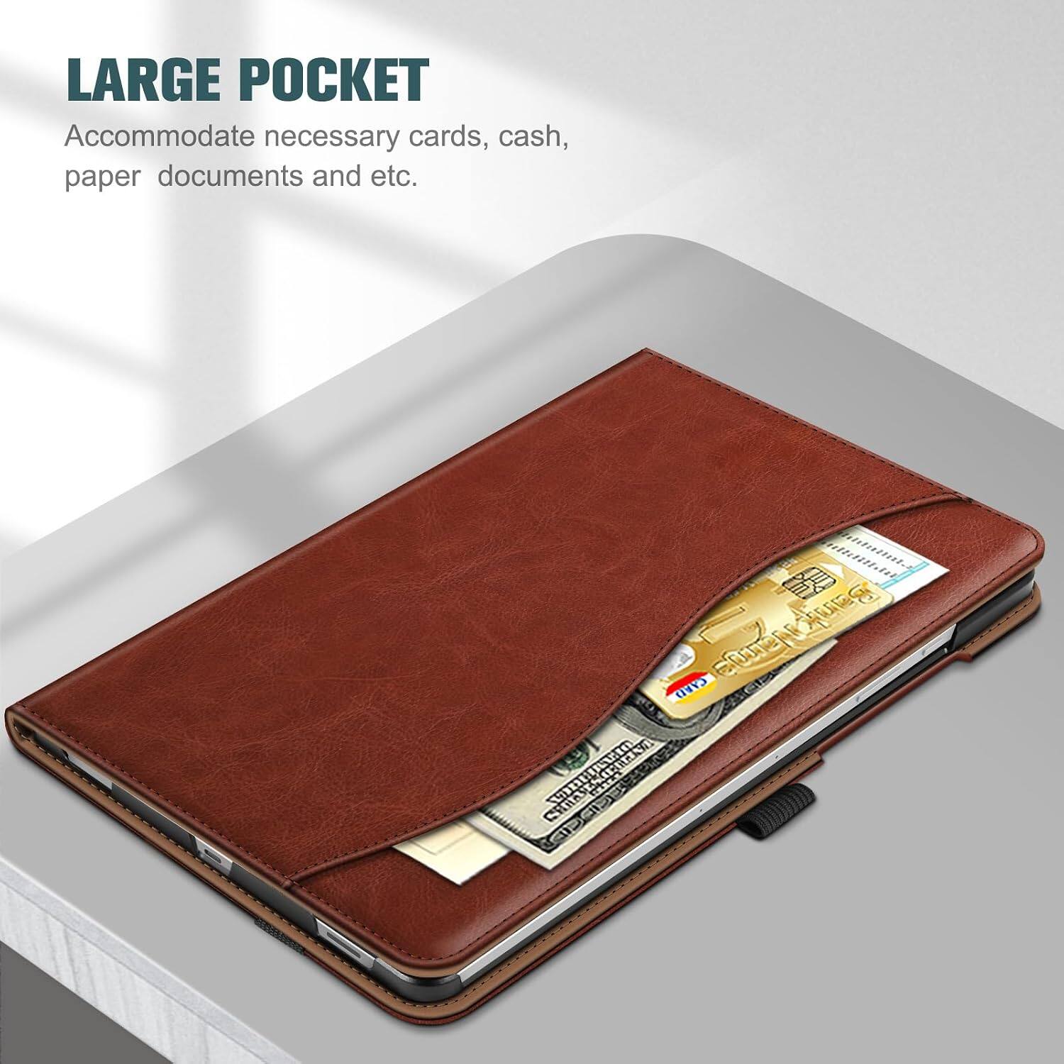 LARGE POCKET  
Accommodate necessary cards, cash, paper documents and etc.