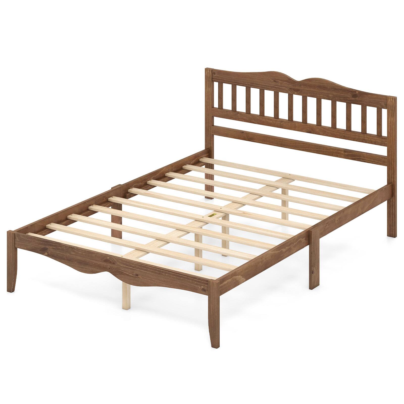 Alt View 1. Costway - Costway Full Size Platform Bed with Headboard, Solid Wood Frame, Sturdy Wood Slat Support - Walnut.