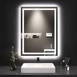 PRIMEPLUS - LED Bathroom Vanity Mirror with Dimmable 3-Color Temperature Backlit & Frontlit Anti-Fog Tempered Glass,Shatter-Proof,UL - 30"x36"