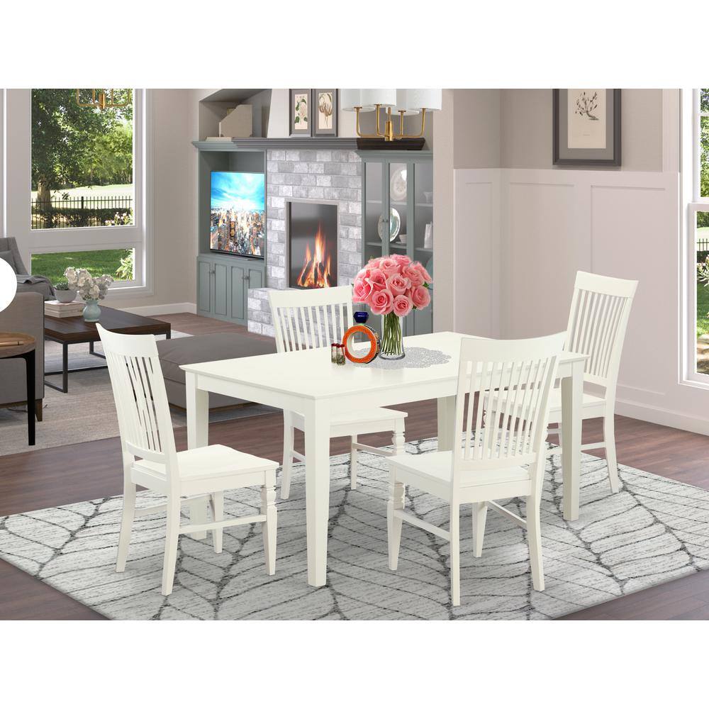 Left. East West Furniture - Dining Room Set Linen White - Brown.