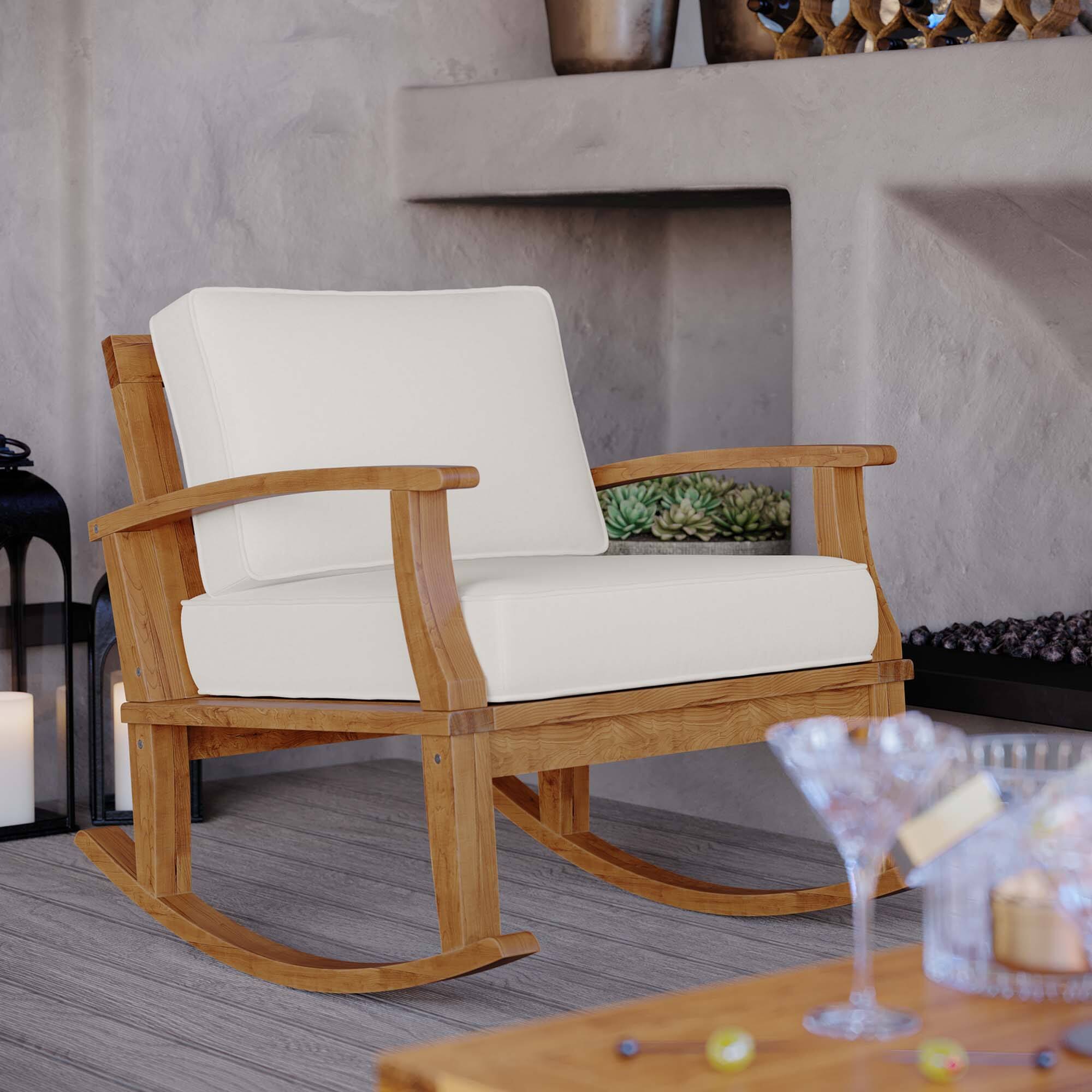 Left. Modway - Marina Outdoor Patio Teak Rocking Chair by Modway - Natural White.