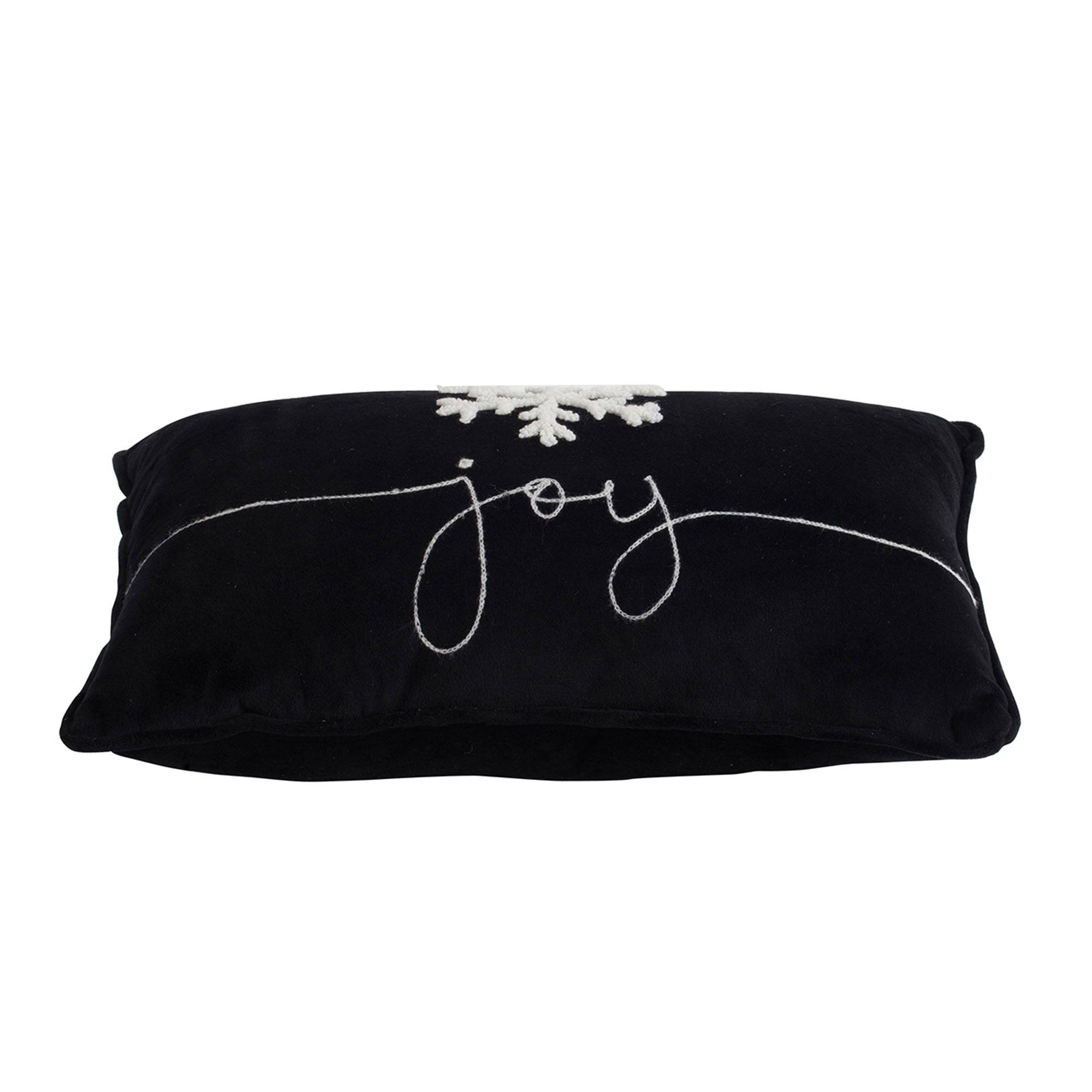 Alt View 5. Boyel Living - Set of 2 Black Velvet Holiday Pillows with Embroidered Joy and Snowflake Design - Black White.