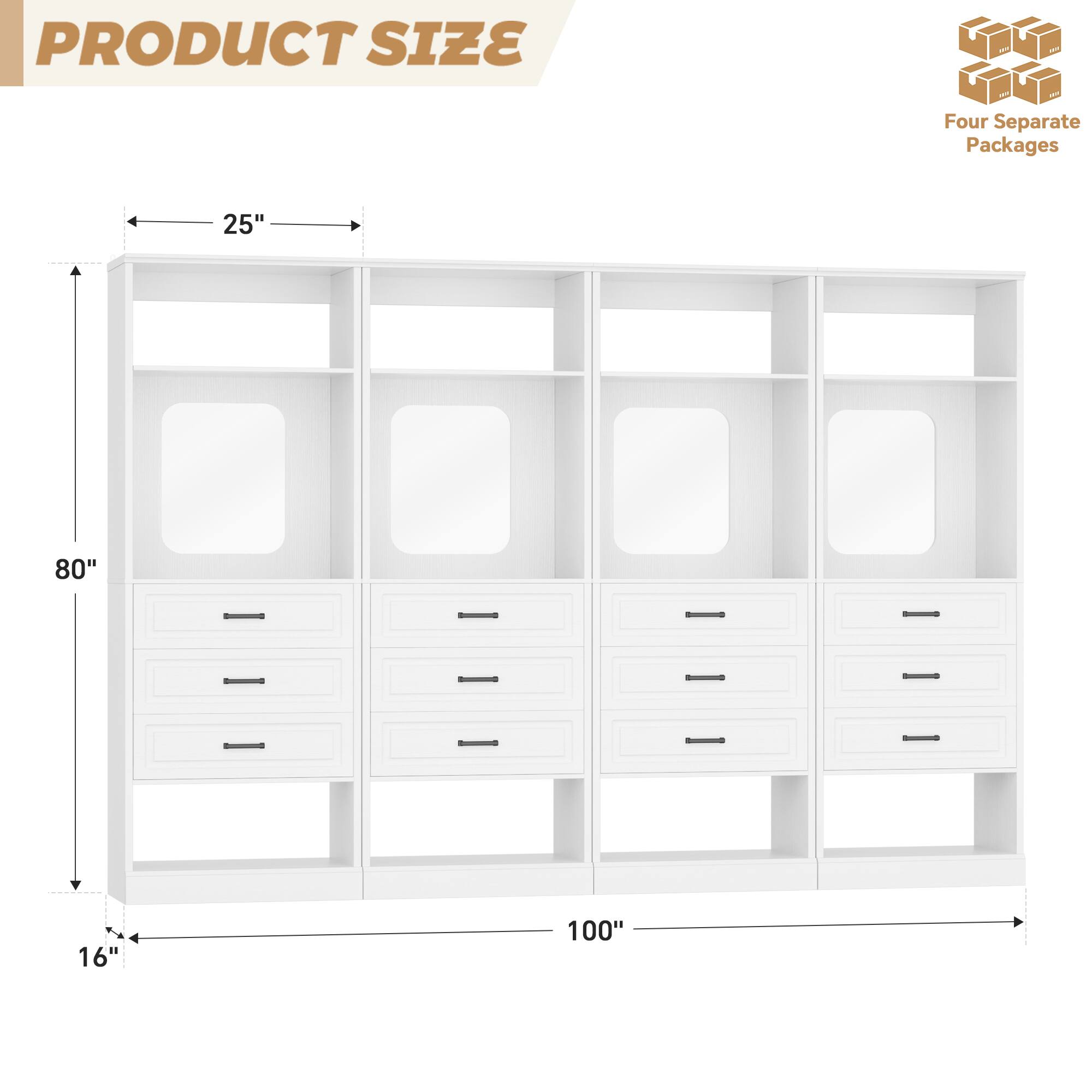 PRODUCT SIZE

MF NO Four Separate Packages

25"  
80"  
16"  
100"