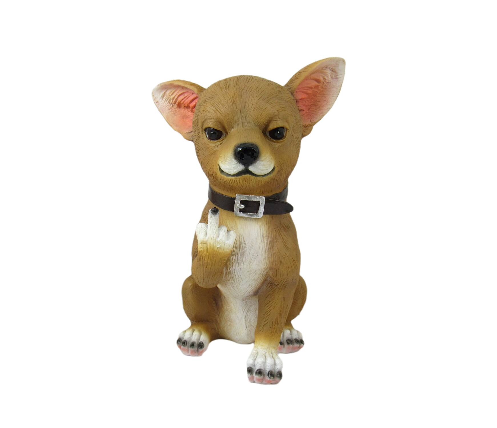 Alt View 1. DWK Corporation - Lil Rascal Rude Finger Flipping Chihuahua Dog Tabletop Statue 6.75 Inches High - Brown.