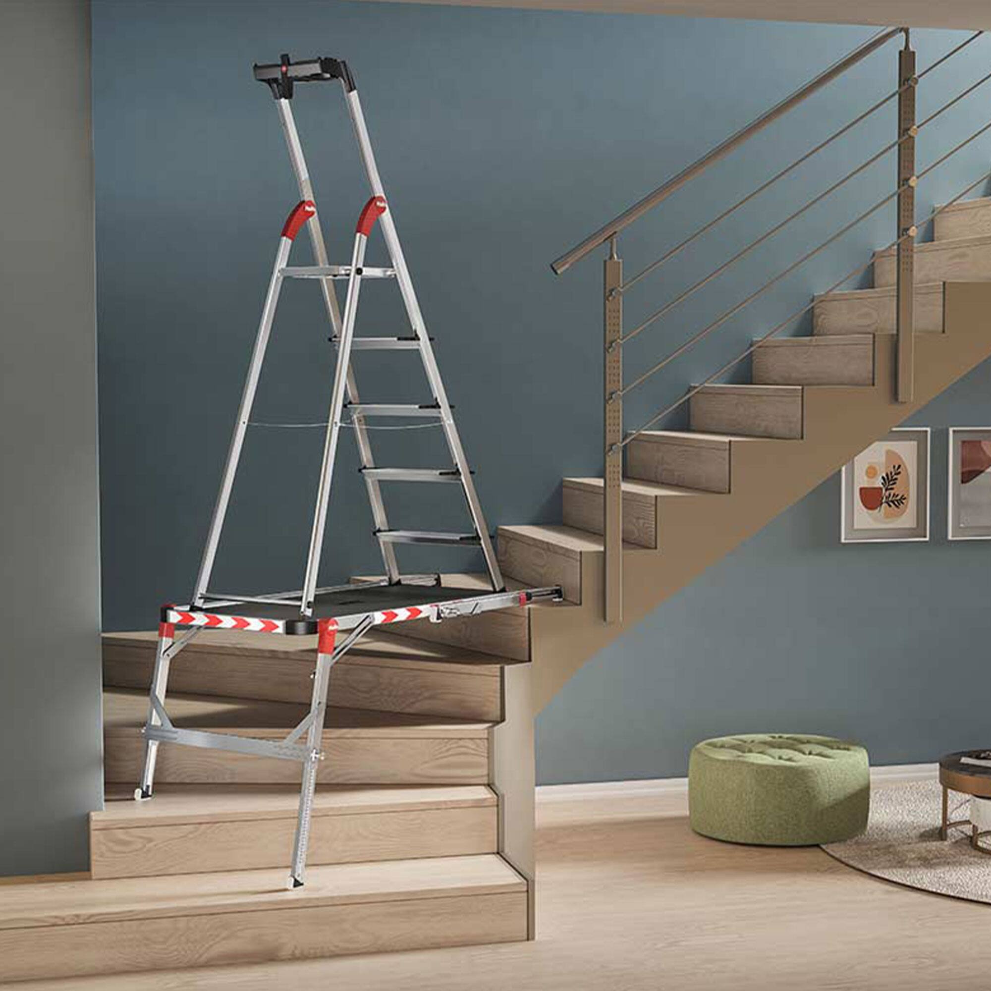 Alt View 5. Hailo - Hailo Adjustable Aluminum Work Platform TP2 Plus for Ladders & Stairs, Foldable - Multicolor.