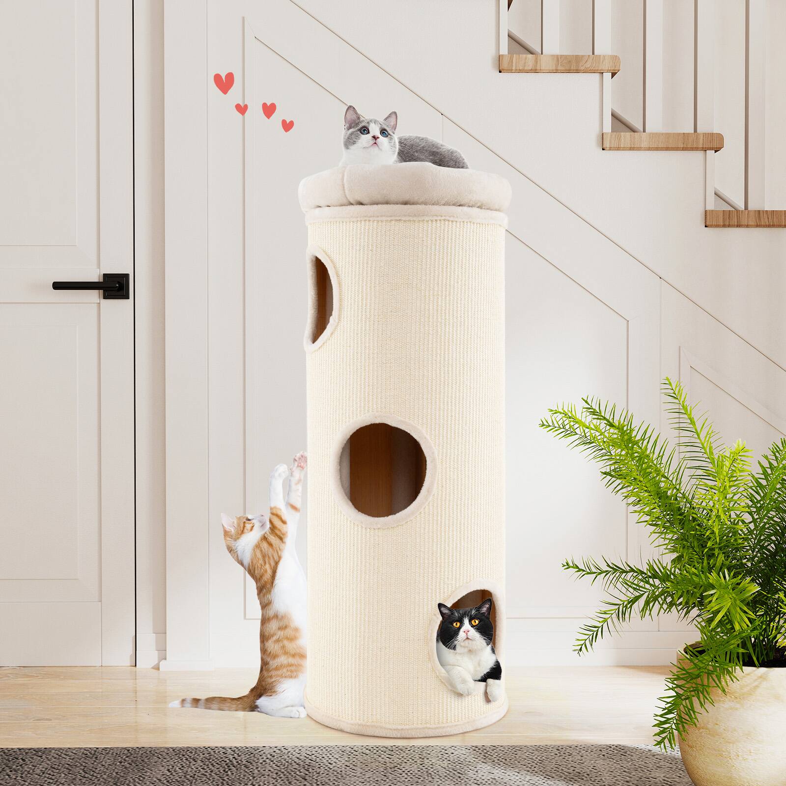Alt View 3. Gymax - Gymax 49'' Barrel-Shaped Kitten Condo w/ Removable Padded Top Perch Bamboo Mat - GYM17334.