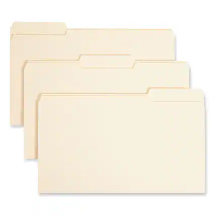 Front. Smead Manufacturing - Interior File Folders, 1/3-Cut Tabs: Assorted, Legal Size, 0.75" Expansion, Manila, 100/Box.
