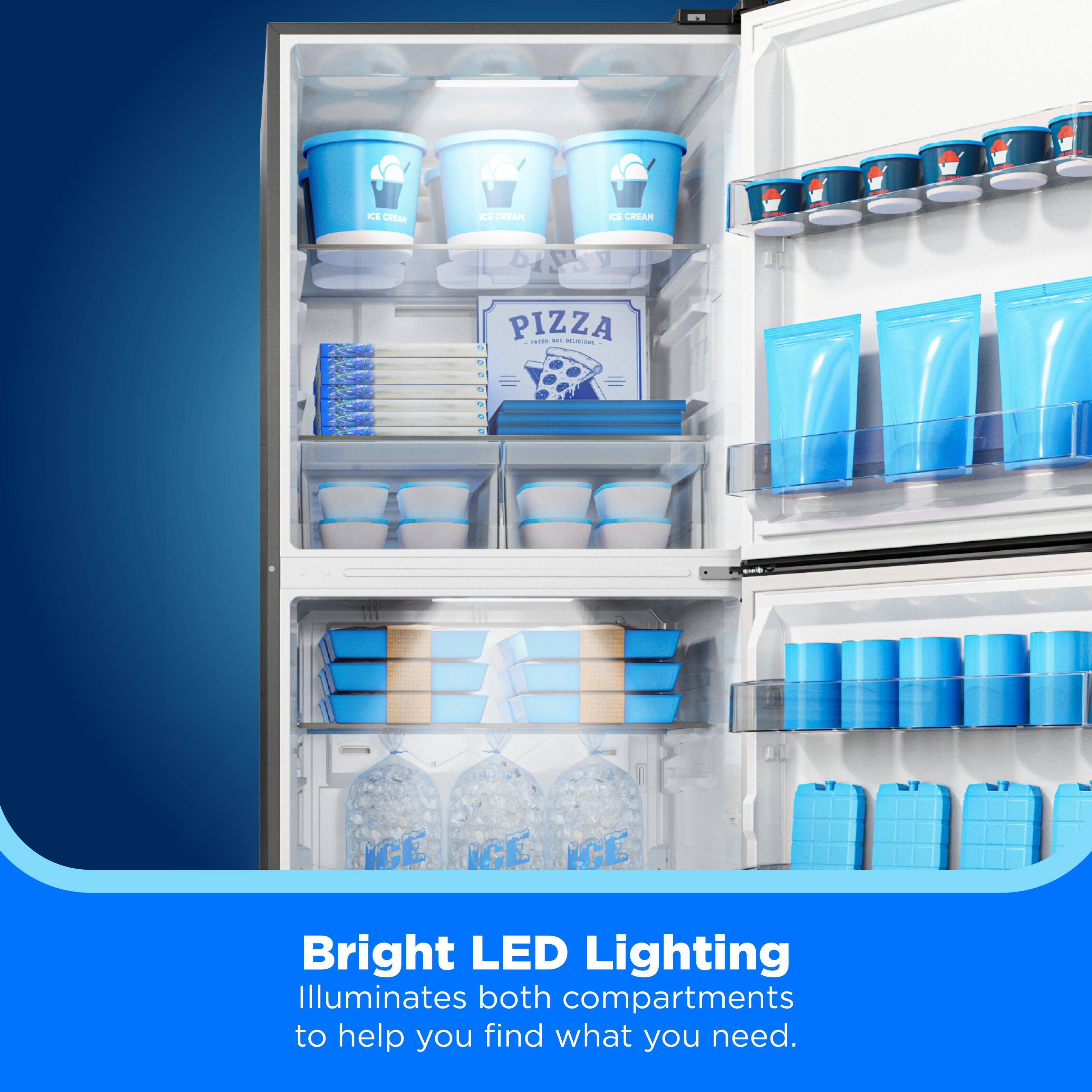 Bright LED Lighting Illuminates both compartments to help you find what you need.