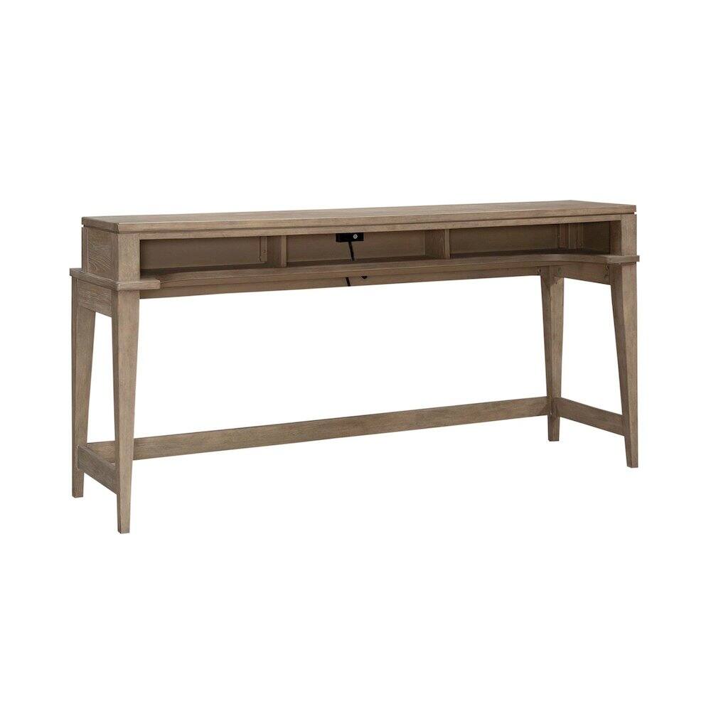 Front. Liberty Furniture Industries - Brentwood Console Bar Table with AC, USB Charging Station - Sandstone Oak Wood - Sandstone.