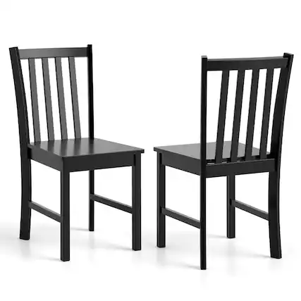 Front. Costway - Costway Rustic Dining Chairs Set of 2 with Slat Tilt Backrest, Wide Seat, Rubber Wood Legs - Black.