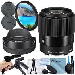 Sigma - 30mm f/1.4 DC DN Contemporary Lens for Sony E Mount Bundle + UV Filter + ZeeTech Accessory Bundle - Black