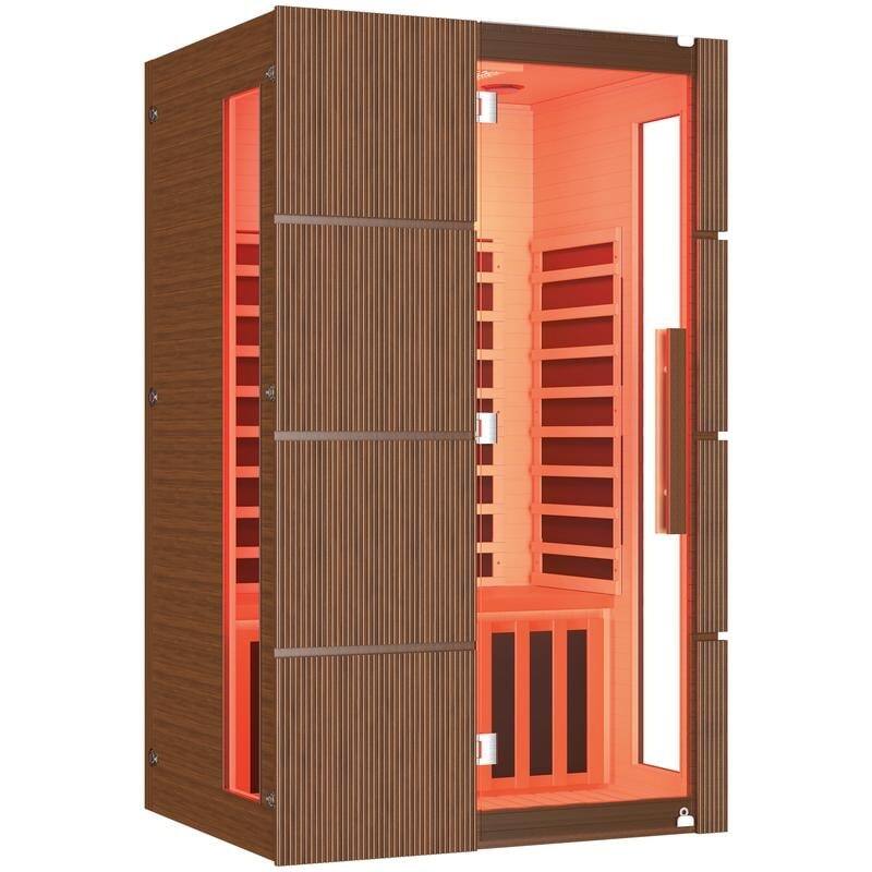 Alt View 5. U-HOMY - Infrared Sauna with Red Light Therapy – Hemlock Build, Beauty Lamp & 15-Min Fast Warm-Up - Walnut.