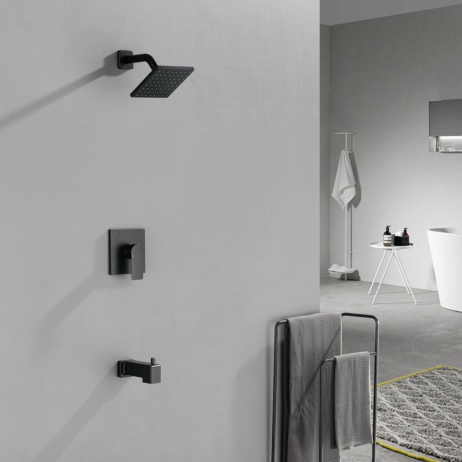 Alt View 2. Boyel Living - Matte Black Shower Set with 6 Inch Square Shower Head and Pressure Balance Valve - Matte Black.