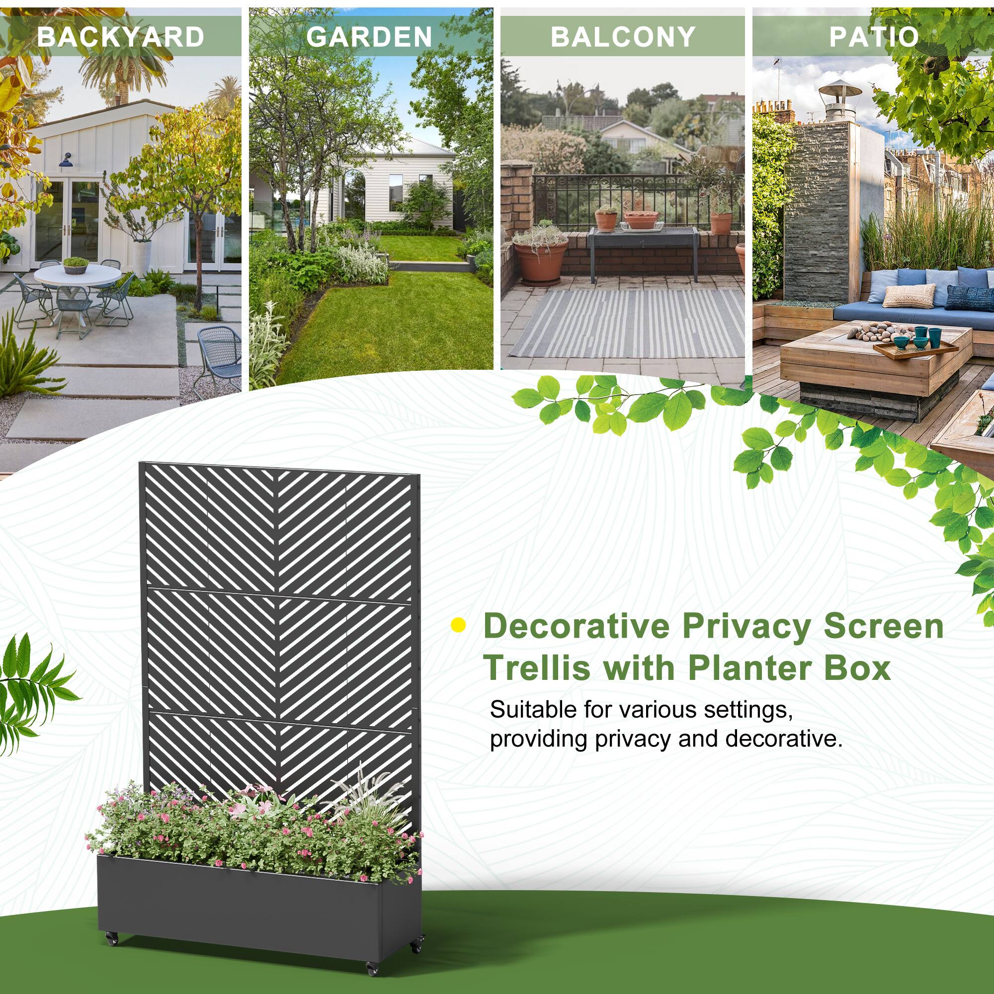 BACKYARD GARDEN BALCONY PATIO

Decorative Privacy Screen Trellis with Planter Box

Suitable for various settings, providing privacy and decorative.