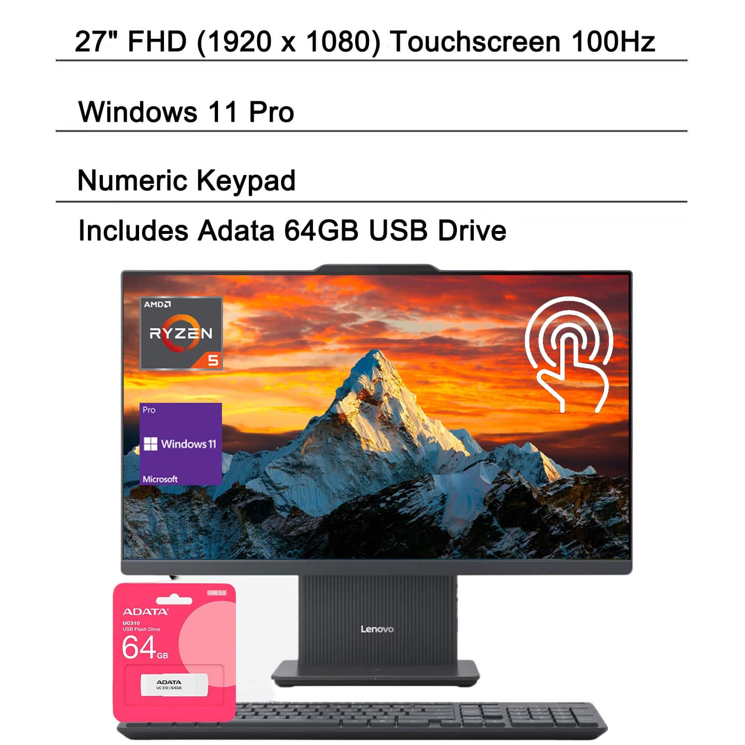 Lenovo - IdeaCentre I 27" Touchscreen All-in-One - Wireless K & M - AMD Ryzen 5 7535HS - 16GB RAM, 1TB SSD - For Home & Work - Gray