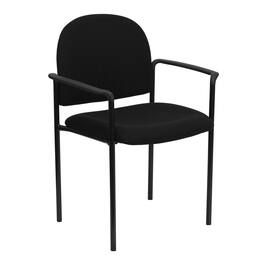 Emma + Oliver - Comfort Stackable Steel Side Reception Chair with Arms - Black Fabric