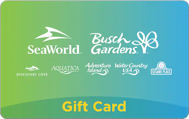 Busch Gardens
SeaWorld
Aquatica
Adventure Island
Water Country USA
Discovery Cove
Sesame Place
Gift Card