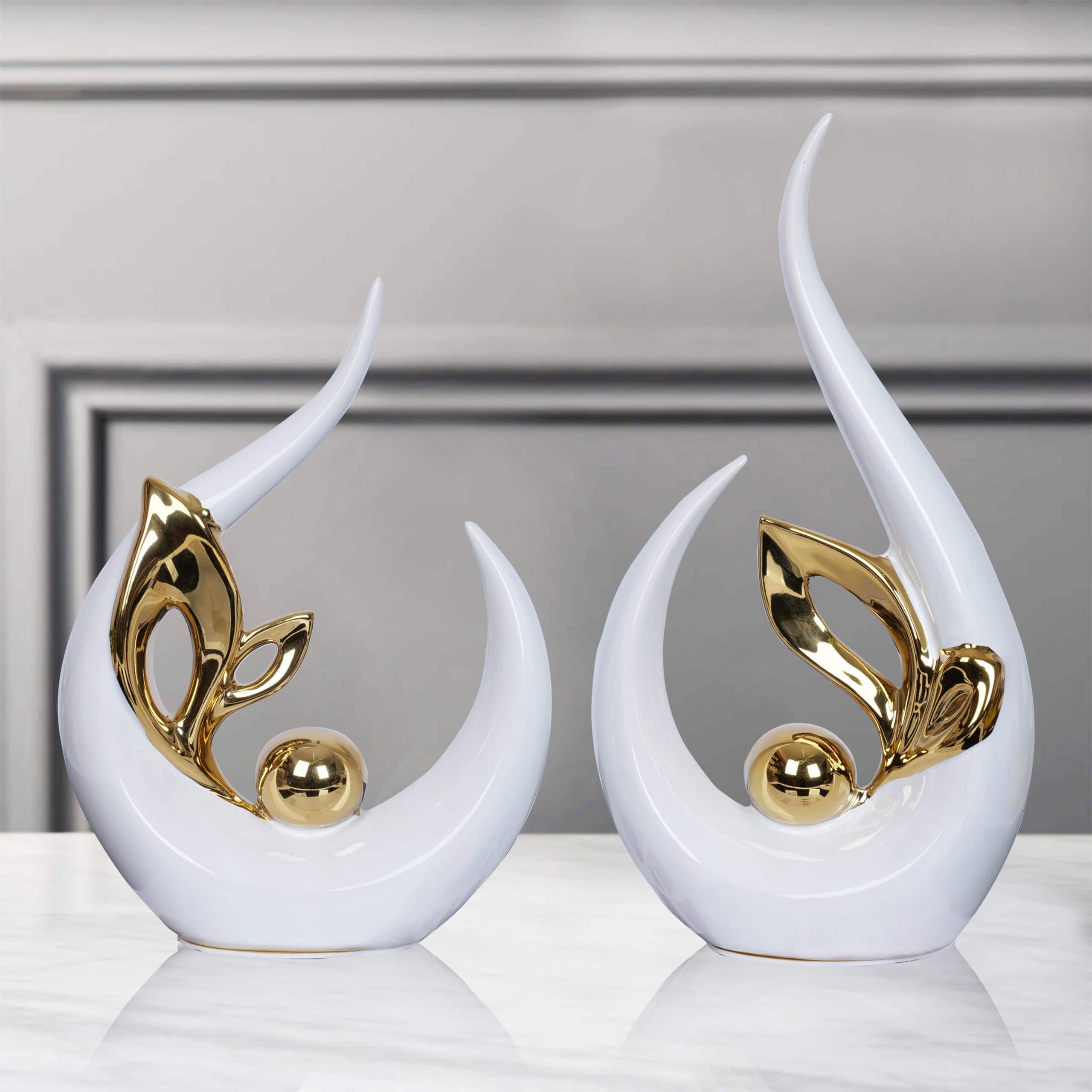 Hanke - Navy Home Decor Accent Ceramic Statue Abstract Sculpture Centerpieces Mid Century Modern For Tables Coffee - White Gold
