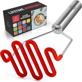 Zulay Kitchen - Potato Masher with Premium Silicone Coated Stainless Steel Design - Red