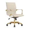 Front. LeisureMod - Harris Mid-Back Office Chair, Leather Upholstery with Gold Metal Frame Modern Armless Desk Chair for Conference Seating - Tan.