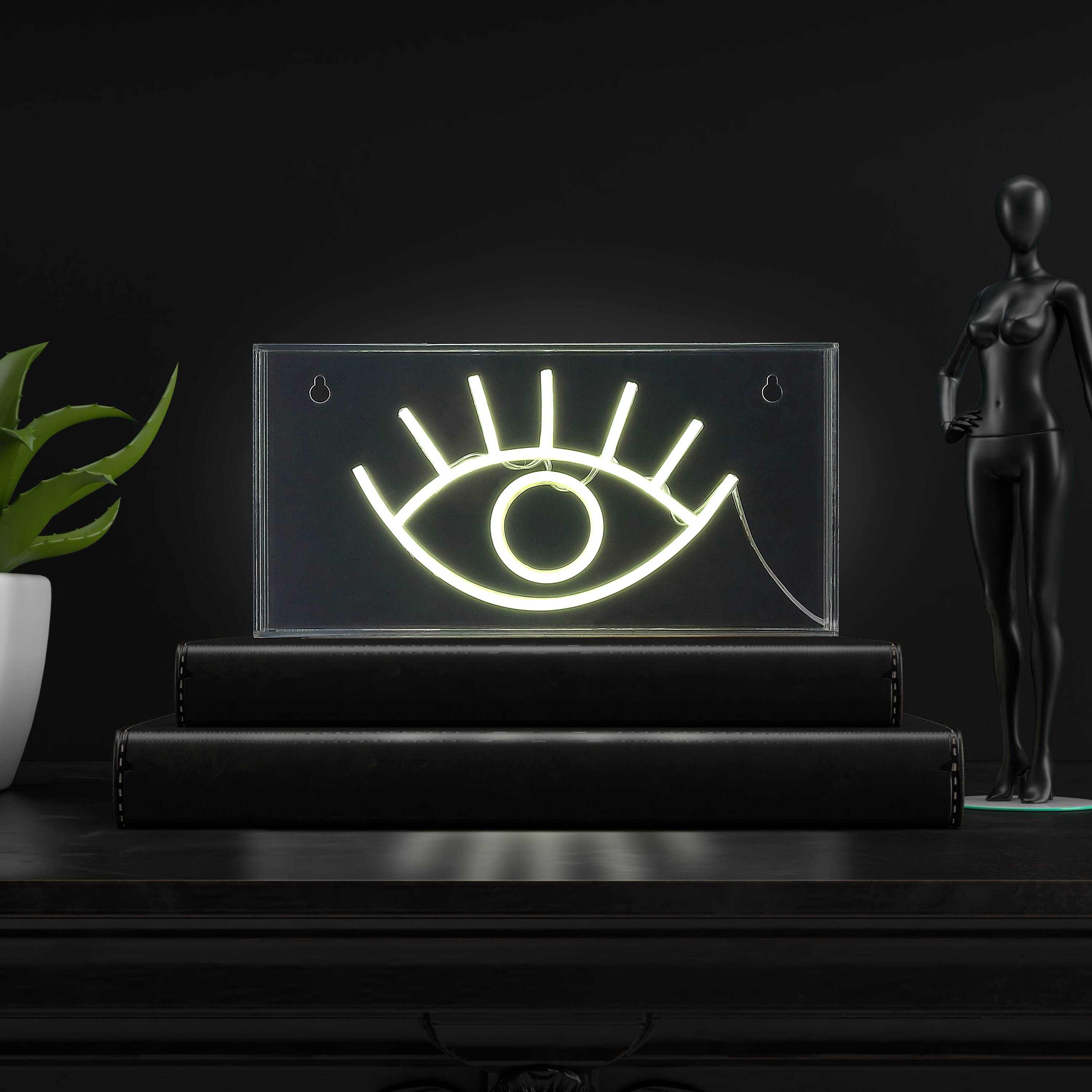 Alt View 1. Jonathan Y - Eye 11.8" Contemporary Glam Acrylic Box USB Operated LED Neon Light, Yellow - White.