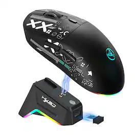 SKRAN - Tri-Mode Wireless Mouse: 12000 DPI, 6 Buttons,Magnetic RGB Charging Dock – Easy-to-Use for Gaming/Office - Wireless - Black