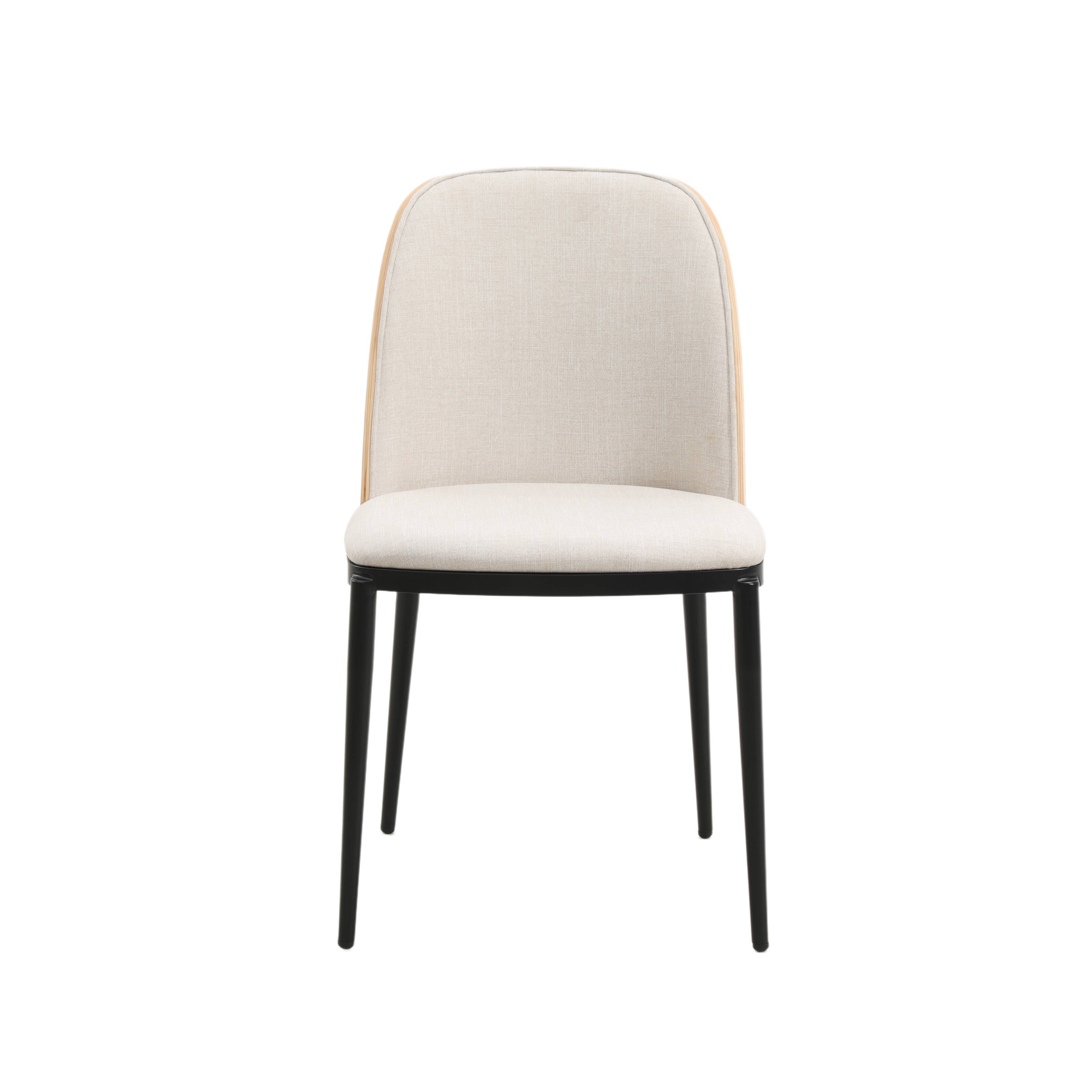 Alt View 2. LeisureMod - Tule 2-PCS Modern Upholstered Dining Chair, Mid-Century Padded Cushion Accent Side Chair with Powder-Coated Steel Legs - Natural Wood/Beige.