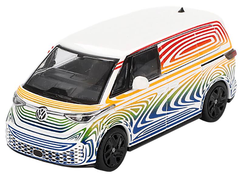 Alt View 3. True Scale Miniatures - Volkswagen ID. Buzz Van Prototype "Rainbow" Limited Edition 1/64 Diecast Model Car by Mini GT.