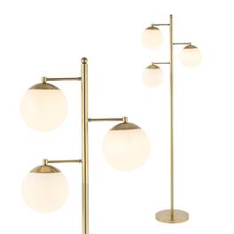 Jonathan Y - Ellie 66" 3-Light Mid-Century Modern Metal LED Floor Lamp with Triple Frosted Globe Shades, /White - Brass Gold