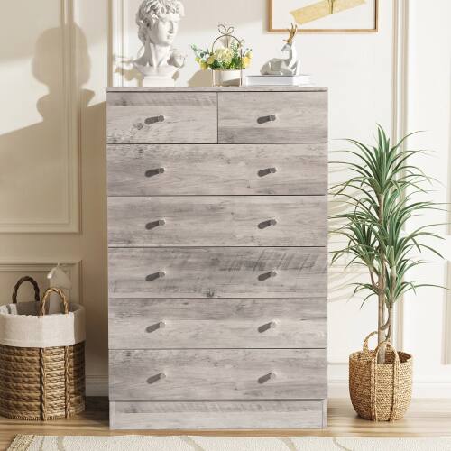 Alt View 7. Winado - Modern 7 Drawer Dresser Tall Dresser Chest of Drawers Anti-Tipping Device Metal Handle for Bedroom Living Room Hallway - Grey.