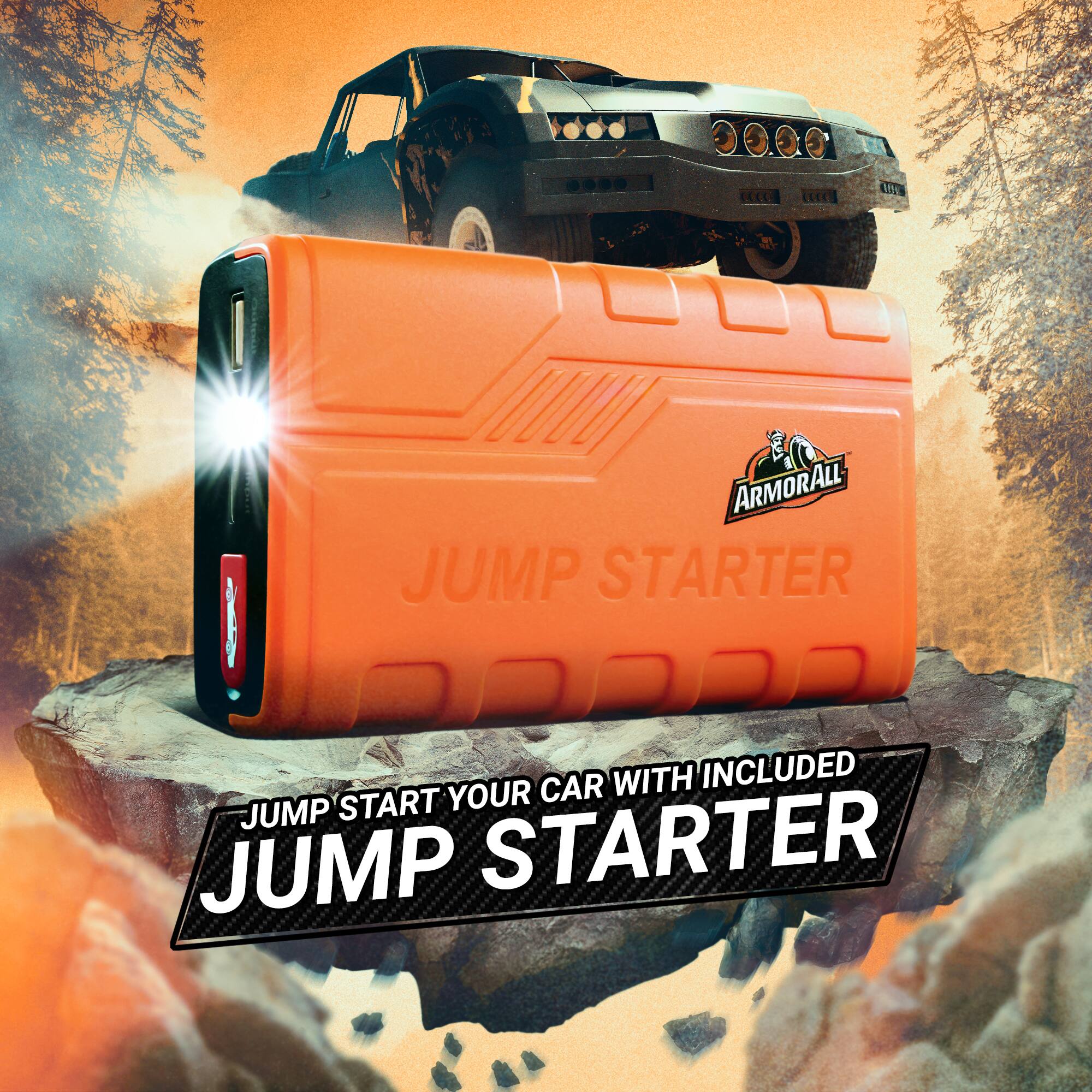 Jump start your car with included jump starter