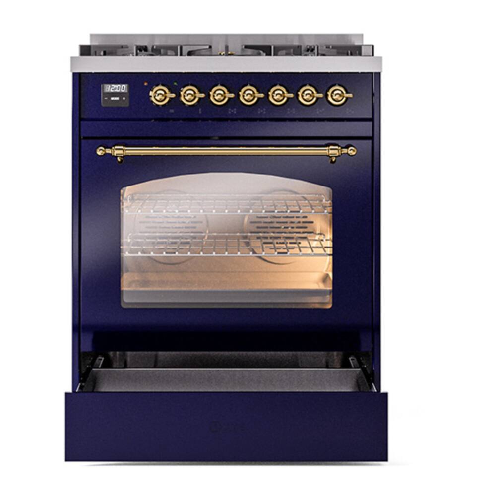 Alt View 6. ILVE - ILVE Nostalgie II Series 30 in. Dual Fuel Range with 5 Sealed Burners (Liquid Propane, Brass Trim) - Midnight Blue.