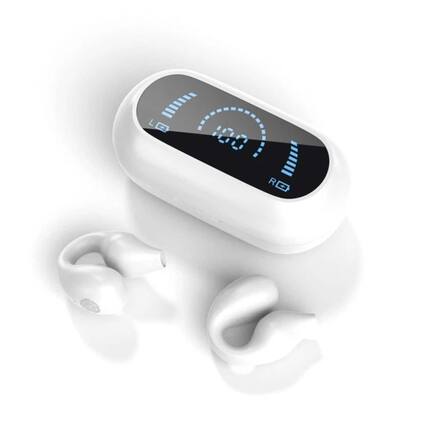Front. Cluzine - Bluetooth 5.3 Sports Ear Clip Headphones – Open-Ear, HiFi Stereo, LED Display, Waterproof.