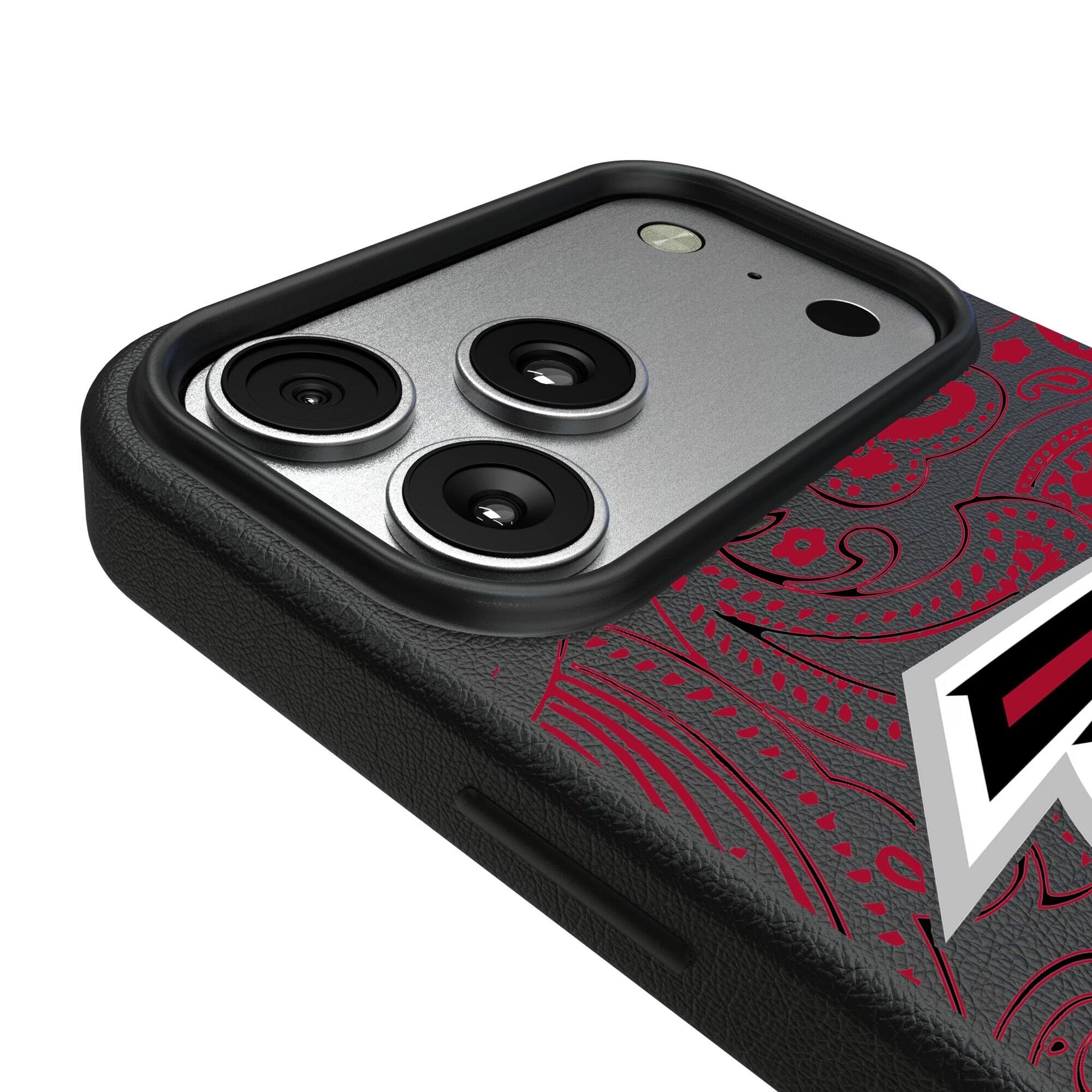 Alt View 2. Keyscaper - Atlanta Falcons Paisley iPhone Magnetic Bump Case - 15 Pro Max - Black.
