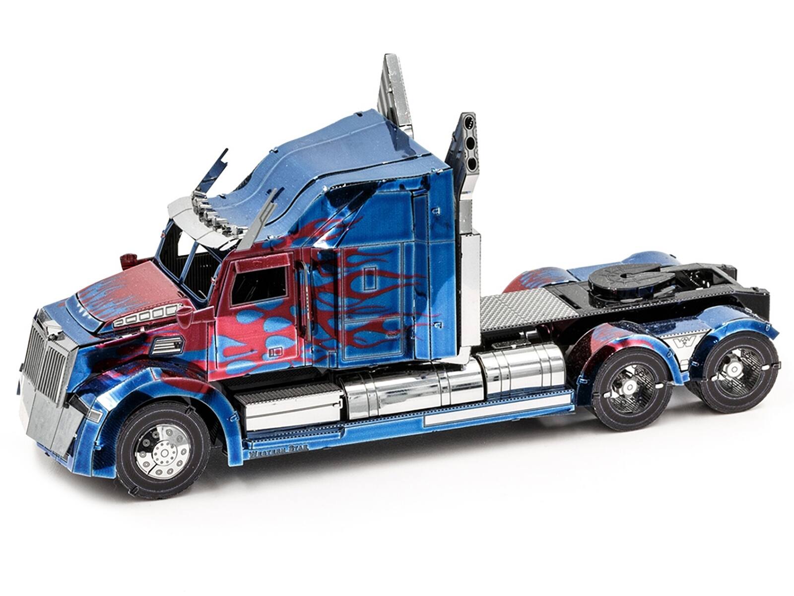Angle. Metal Earth - Western Star 5700 Truck Optimus Prime Blue Red Flames Transformers: The Last Knight (2017) Movie Model Kit Steel - Blue Red.
