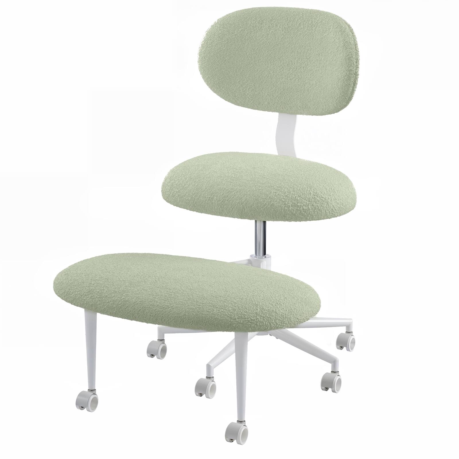 Back. Pinmoco - Pinmoco - Upholstered Office Chair Adjustable Height Ergonomic Office Chair with Lumbar Support and Wheels - Teddy Green.