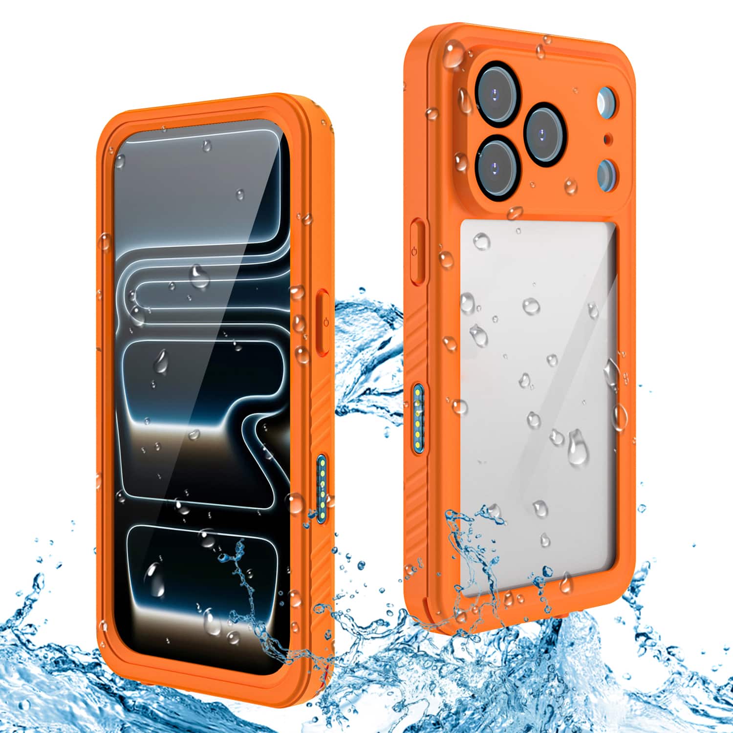 Dteck - Waterproof Full Body Case for Apple iPhone 17 Pro Clear Shockproof Cover with Screen Protector Dustproof Rugged Shell - Orange