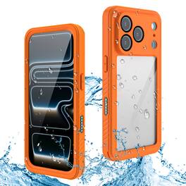 Dteck - Waterproof Full Body Case for Apple iPhone 17 Pro Clear Shockproof Cover with Screen Protector Dustproof Rugged Shell - Orange